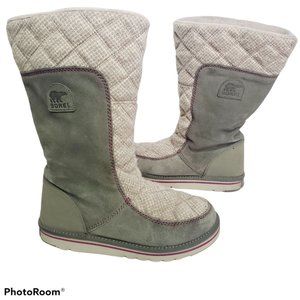 Sorel Campus tall boots 10 green,beige   Leather, fabric